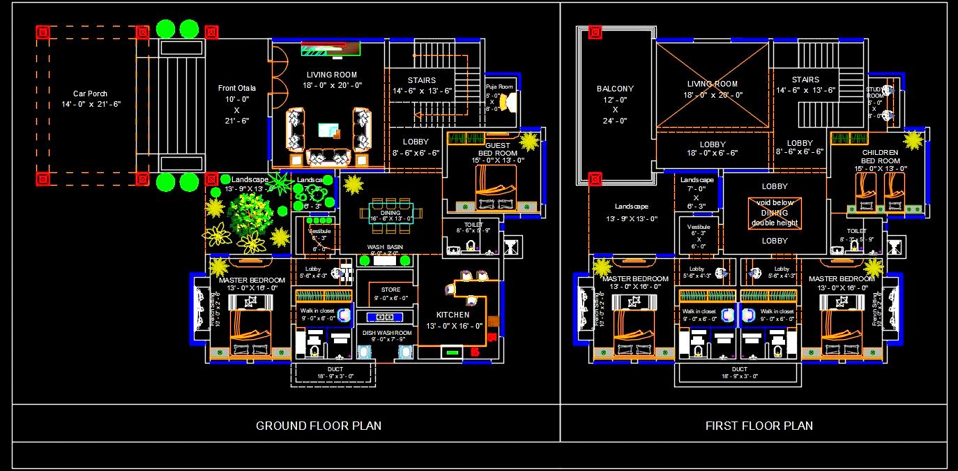 Luxury Duplex Bungalow CAD Drawing with Detailed Plans